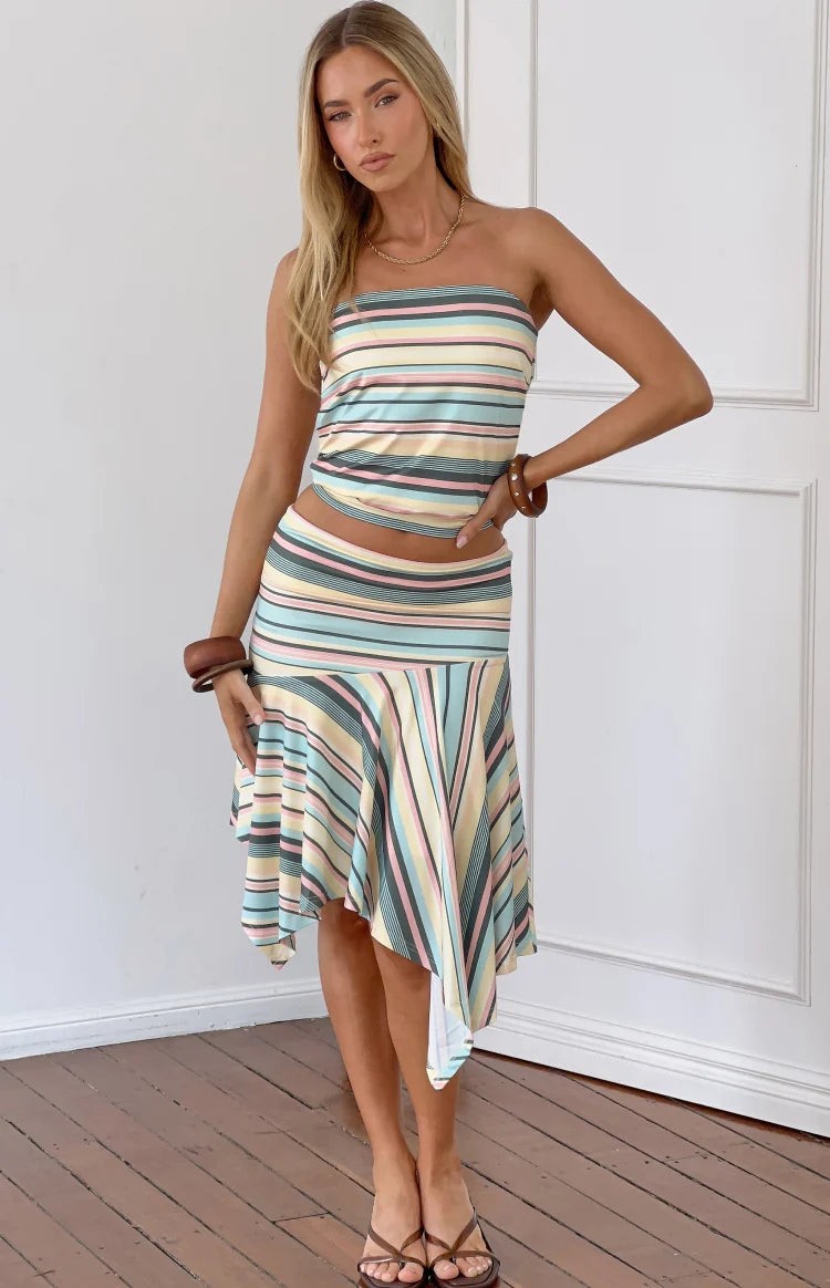 Brighton Multi Stripe Asymmetrical Midi Skirt view 3