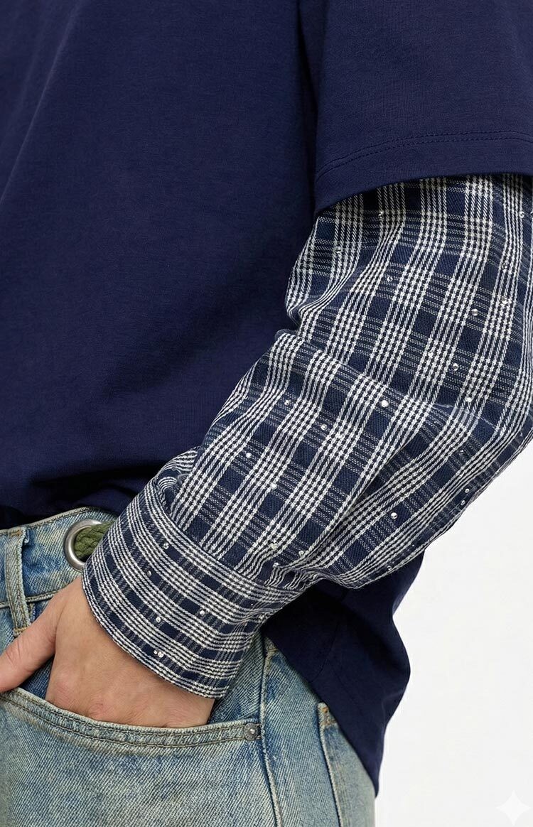 Lioness Bottega Navy Layered Contrast Sleeve Shirt view 4